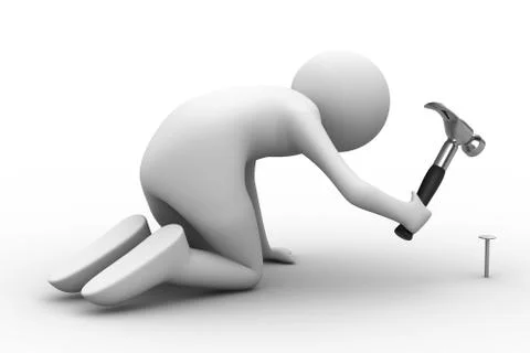 Man hammer in nails. Isolated 3D image Stock Illustration