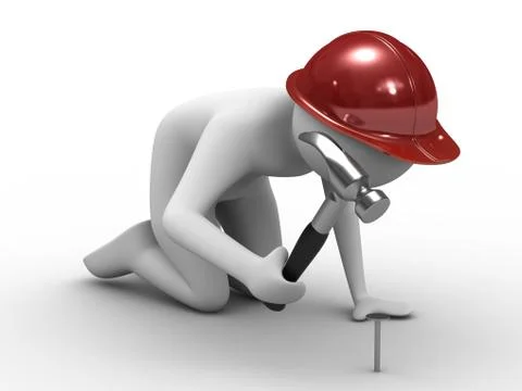 Man hammer in nails. Isolated 3D image Stock Illustration