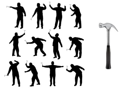 Man with hammer silhouettes Illustrazione stock