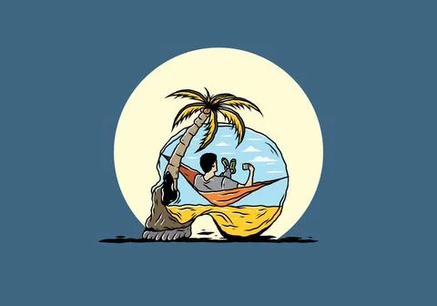 Man on hammock in skull shape illustration Stock Illustration