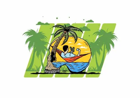 Man on hammock in skull shape illustration Stock Illustration