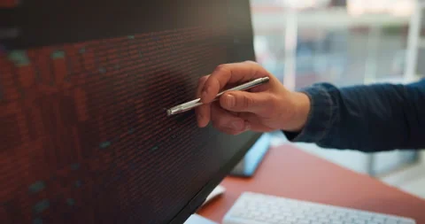 Man, hand and code with HTML on computer screen for software development, web Stock Footage 318773706