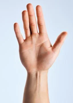Man, hand and gesture in studio with palm, question and answer communication Stock Photos