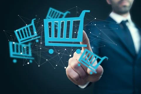 Man hand basket in screen Stock Photos