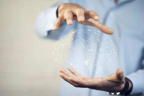 Man hand brain Foto stock