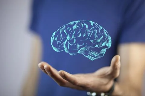 Man hand  brain Stock Photos