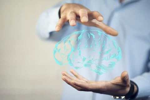 Man hand  brain Stock Photos