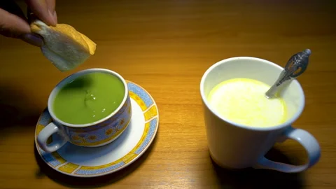 Man hand with bread for sweet egg custard traditional food. Stock Footage 132245005