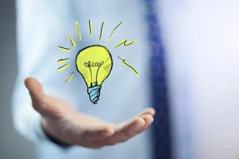 Man hand bulb in screen Stock Photos
