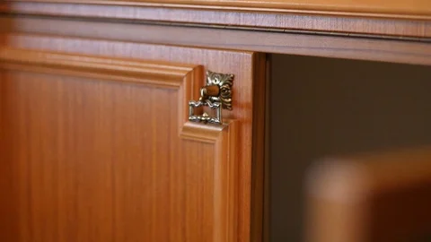 Man hand closing old retro cabinet Stock Footage 88828466