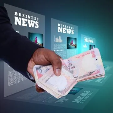 Man hand with currency notes Stock Photos