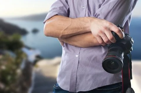Man hand  with digital camera Stock Photos