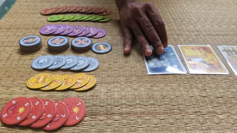 Man hand distributing cards on mat Stock Footage 268717585