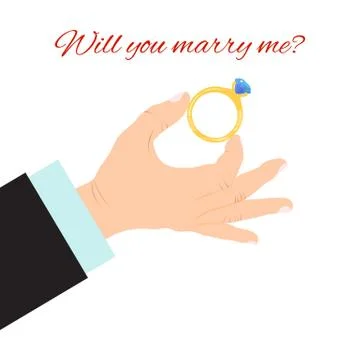 Man hand with engagement ring vector illustration. Proposal or wedding concept Иллюстрация
