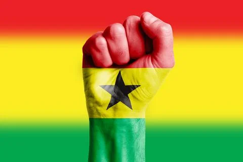 Man hand fist of GHANA flag painted. Close-up. Stock Photos