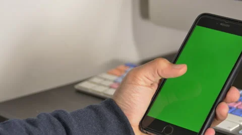 Man Hand Flipping Over Mails Or Apps On His Smartphone, Green Screen Stock Footage 64044674