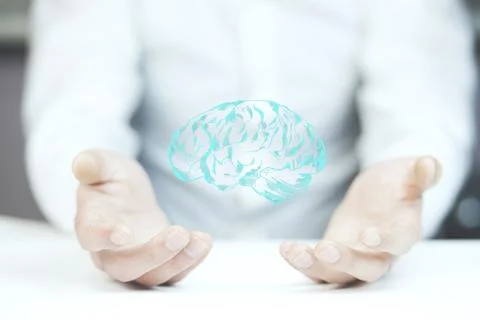 Man hand holding  brain Stock Photos