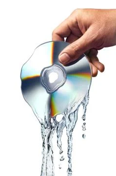 Man hand holding a compact disc whis is melting and morphing into water rippl Stock Illustration