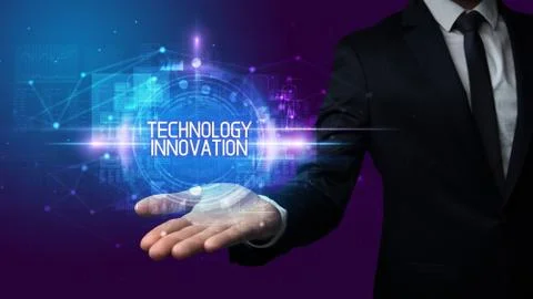 Man hand holding digital technology concept Stock Photos