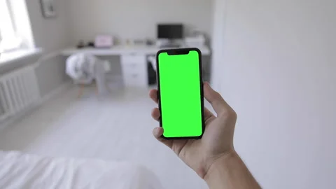 Man Hand Holding Iphone 11 With Green Sc Stock Video Pond5