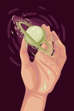 Man hand holds the planet. Vector illustration for print design. Stock Illustration