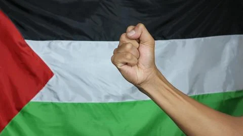 Man Hand Isolated on the background of the flag of Palestine Stock Photos