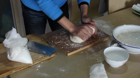 Man hand kneading dough to make steamed buns Stock Footage 47695042
