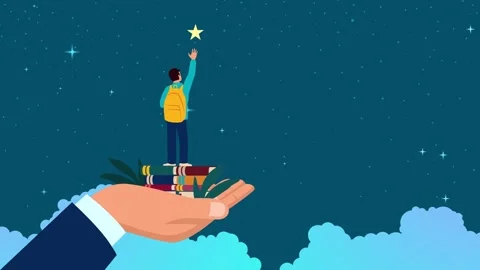 Man hand lifting up a school boy to reach for the star Stock Footage 262958421