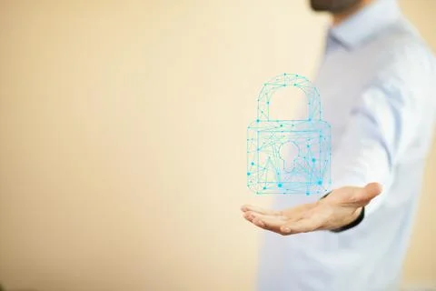 Man hand  lock on  screen Stock Photos