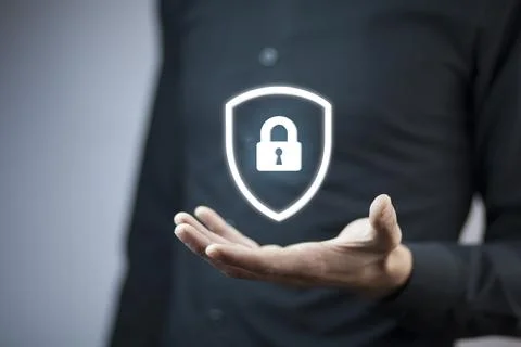 Man hand lock in screen Stock Photos