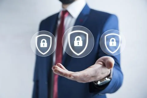 Man hand lock in screen Stock Photos