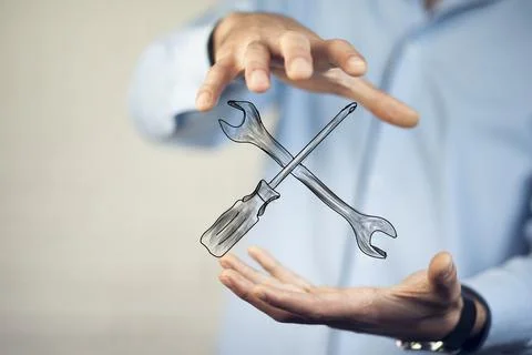 Man hand  mechanic tools Stock Photos