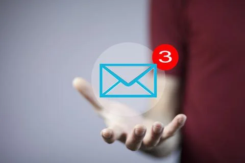 Man hand message in screen Stock Photos