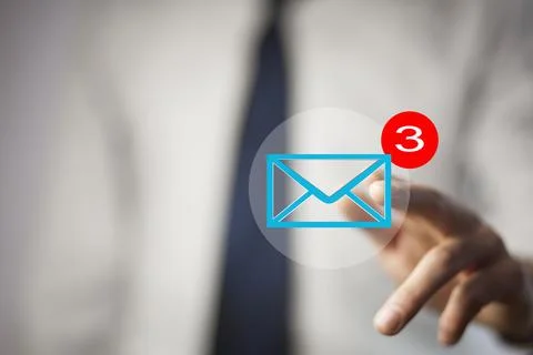 Man hand message in screen Stock Photos