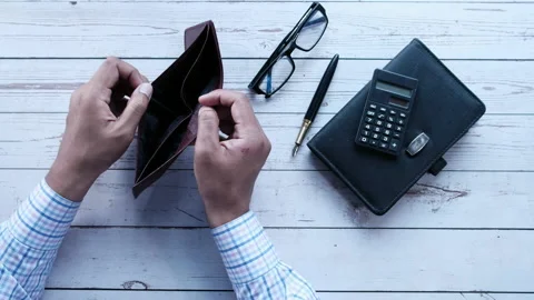 Man hand open an empty wallet with copy space. Stock Footage 137454446