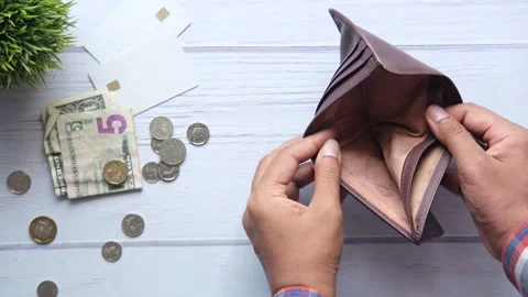 Man hand open an empty wallet with copy space. Stock Footage 158301232