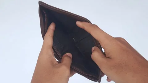 Man hand open an empty wallet on white background Stock Footage 289201381