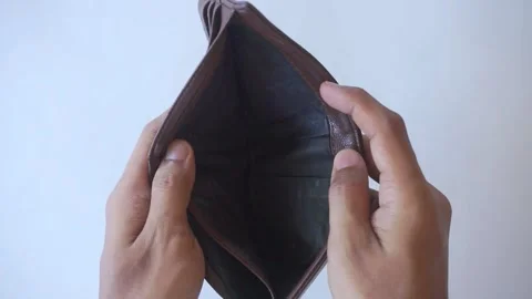 Man hand open an empty wallet on white background Stock Footage 322159533