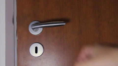 Man Hand Opening A Door, Close Up Of Door Handle, Interior, Apartment Door Stock Footage 43533926