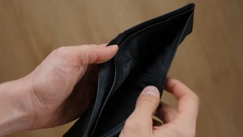 Man Hand Opens An Empty Wallet During Financial Crisis. Stock Footage 127498681