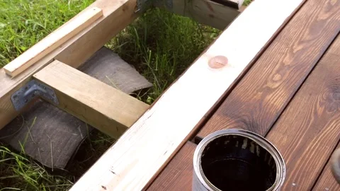 Man hand paints the batten Stock Footage 76145304