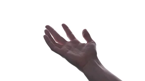 Man Hand With Palm Open Waiting To Receive Something, Isolated In White Stock Footage 152175546