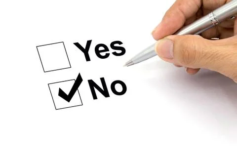 Man hand with pen over document, select No. Stock Photos