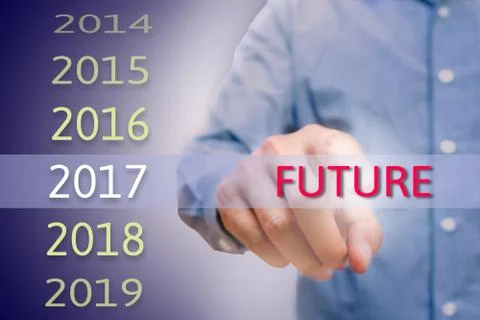 Man hand pointing future text, Body man, businessman planing work for 2017... Stock Photos