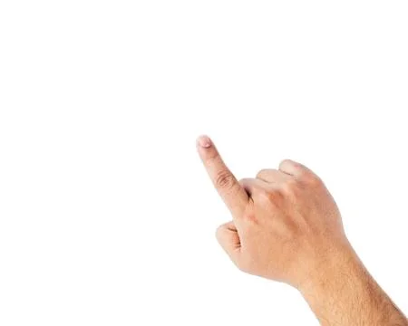 Man Hand Position Touching Screen isolated on white background Stock Photos