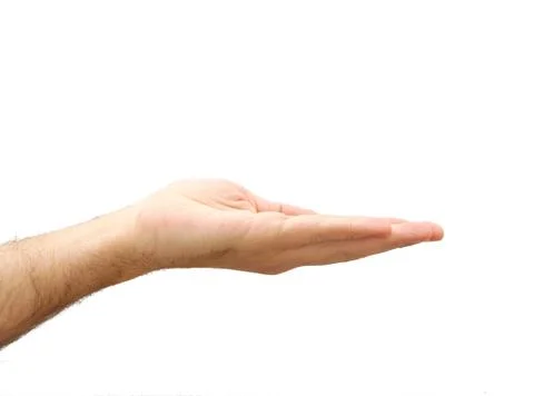 Man hand prepared to hold something. Gesture isolated on white background Stock Photos