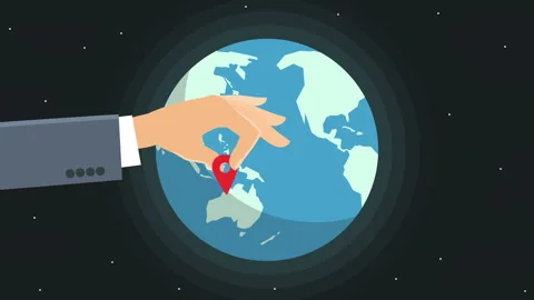 Man Hand Puts Location Pin Mark Australia on Earth World Globe  Looped Animation 스톡 동영상 92586736