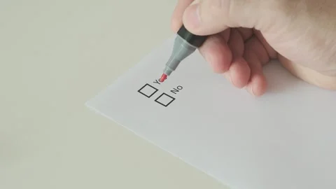 Man hand putting mark on no in checkbox on paper blank 스톡 동영상 265880043