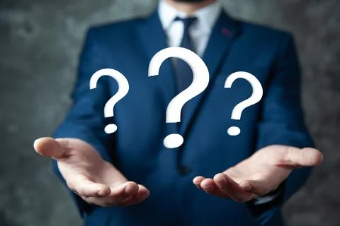 Man hand  question mak in screen Stock Photos