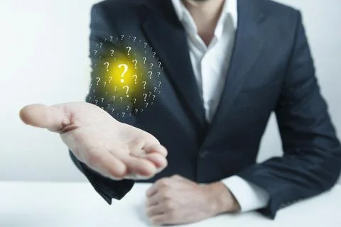 Man hand question mark Stock Photos